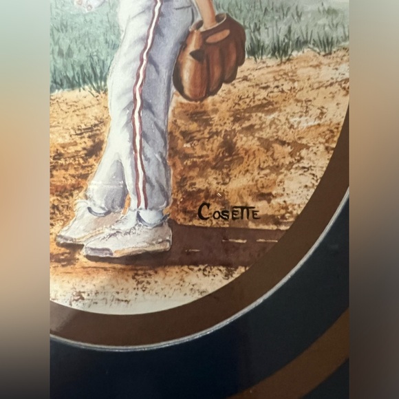 Vintage Home Interiors Matted Framed Art Print, Youth Baseball Player by Cosette - Picture 2 of 10